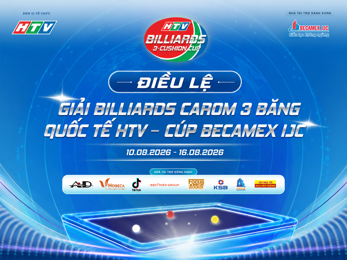 Điều lệ Giải Billiards Carom 3 băng Quốc tế HTV – Cúp Becamex IJC năm 2026